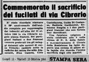 partigiani fucilati in via cibrario 1944 Stampa Sera 1964